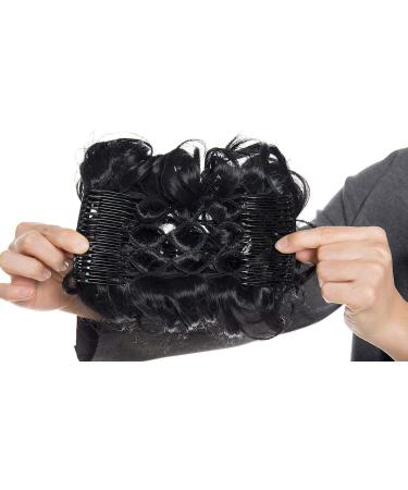 Dark Black Messy Curly Wavy Hair Extensions Bun Piece Up Do Drawstring Ponytail Clip in Comb Chignon - Buy Online on GoSupps.com