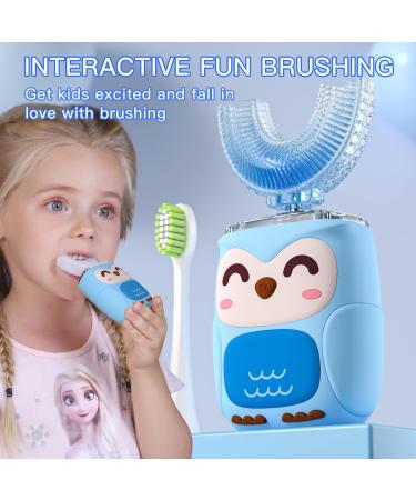 Kids Electric U Shaped Toothbrush | Sonic Toothbrush for Ages 2-7 | 4 Soft Brush Heads & 6 Cleaning Modes | Rechargeable 360 Degree Cleaning - Baby Blue - Buy Online on GoSupps.com