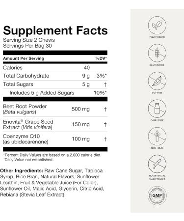 humanN SuperBeets Heart Chews Advanced - 100mg of CoQ10 Plus Beetroot & Grape Seed Extract 60 Count Acai Berry 60 Count (Pack of 1) - Buy Online on GoSupps.com