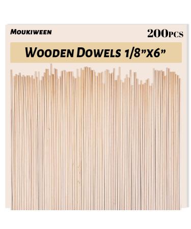 Wooden Dowel Rods Assorted 1/8 Inch x 6, 200 Wood Dowels, Wooden