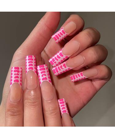 BABALAL French Tip Press on Nails Pink Fake Nails Square False Nails Squoval Nails Glossy Nails Long Nails for Women and Girls Cute Pink French