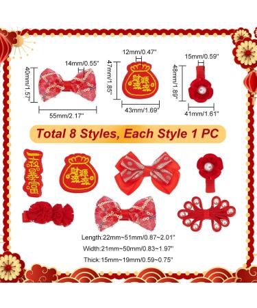 AHANDMAKER 8 Pairs Chinese Style Hair Clips Chinese New Year Hair Accessories Christmas Hair Clips Cartoon Pattern Bow Hair Clip for Christmas Spring Festival Decor Chinese Style Hair Clips#5 - Buy Online on GoSupps.com