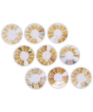 minkissy 9 Boxes Nail Art Accessories Punk Jewelry Metal Rivet Nail Decoration Nail Art Flakes Hollow Nail Charms Rivet Nail Declas Nail Art Studs Diy Nail Stickers White Zinc Alloy 3d Mini