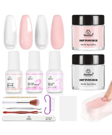 Beetles Dip Powder Nail Kit Nude Clear Dip Nails Powder Starter Kit with Base Top Coat Activator Powder Nail Dipping Kit for French Nail Art Manicure DIY Salon