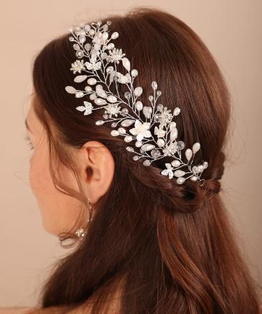 Xerling Wedding Flower Hair Vine - Silver Crystal Bridal Hair Piece with Rhinestone Pearl Accents - Buy Online on GoSupps.com