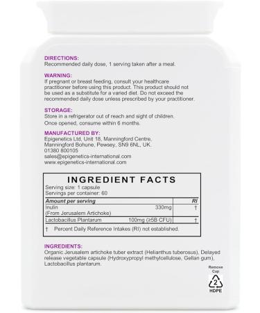 Lactobacillus Plantarum | 5 Billion CFU Probiotic + Jerusalem Artichoke Prebiotic (Inulin) | 60 Vegan Delayed Release Capsules UK Made | 2 Month Supply - Buy Online on GoSupps.com