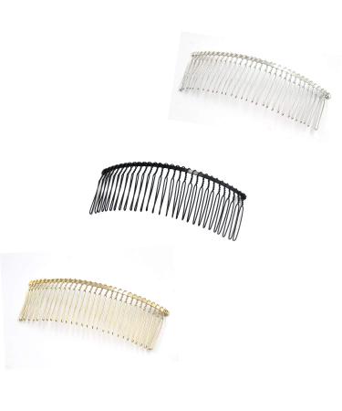 Ruwado 3 Pcs 30 Teeth Hair Side Comb Metal Black Gold Silver Vintage Wire Twist Hair Clips Pins for Women Girls Ladies Party Wedding Veil Bridal Hair Accessories Jewelry Supplies