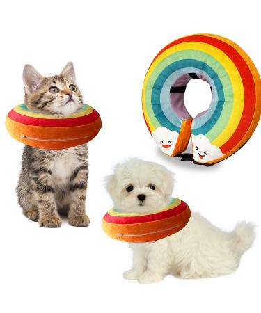 Inflatable Dog Cone Collar for Large Medium Small Dogs, Soft Cone Collar for Dogs Cats, Donut Dog Cone Alternative After Surgery Rainbow Small