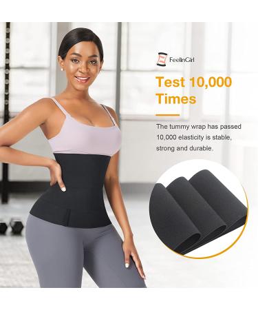 FeelinGirl Bandage Wrap Waist Trainer Sauna Belt - Long Torso Tummy Wraps Body Shaper Trimmer - Black - Buy Online on GoSupps.com