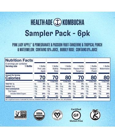 Organic Health-Ade Kombucha Tea - 6 Pack Sampler | Living Probiotics, Gut Health Support | Non-GMO, Vegan, Gluten Free - Buy Online on GoSupps.com
