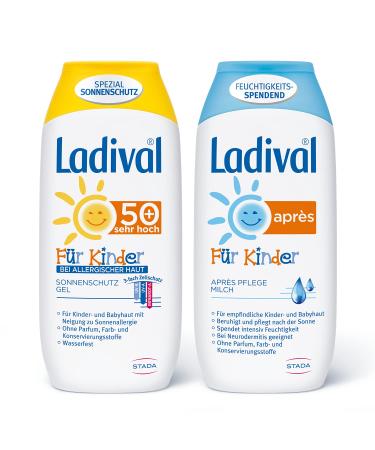 Ladival children with allergic skin sun protection gel LSF 50+ and Ladival children aprs lotion in the 2 Set - perfume -free without color and preservatives - 200 ml each