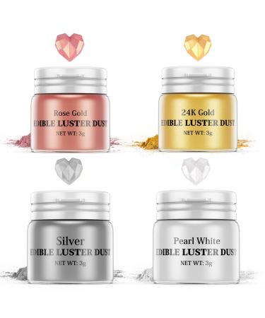 Nomeca Luster Dust Edible Set - 4 Colors Food Grade Shimmer Cake Dust Metallic Food Coloring Powder Glitter for Cake Decorating Baking Fondant Gumpaste Chocolate Candy Drinks Cookie (3g/Bottle) (L)