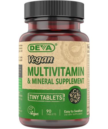 DEVA Vegan Multivitamin for Women & Men with Iron Vitamin C E B Complex Vitamins Zinc 90 Tiny Tablets 90 Count (Pack of 1)