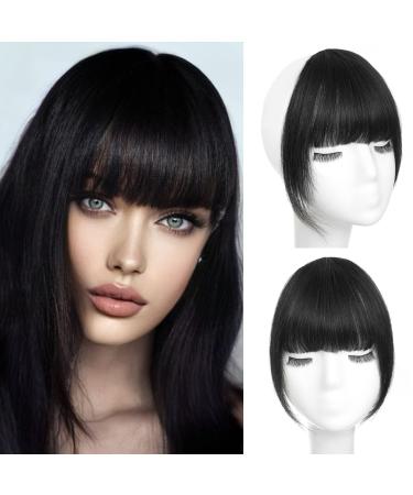 WECAN Clip in Bangs 100% Human Hair Extensions Bangs Hair Clip Natural Black Fringe with Temples Wigs for Women Curved Bangs for Daily Wear (French Bangs, Natural Black) French Bangs #Natural Black
