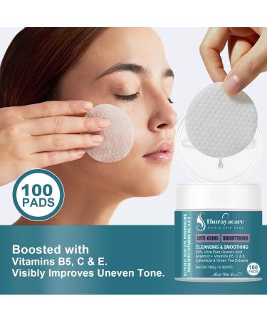 Glycolic Acid 20% Exfoliating Pads Anti-Aging Face Pads with Vitamins B5, C, E, Allantoin & Niacinamide Resurfacing, Brightening & Pore Cleansing 100 Count - Buy Online on GoSupps.com