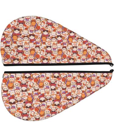 Hair Towel Wrap with Button - Quick Drying Towel Turban for Hair | Maneki-Neko Cats Design - Shop Now - Buy Online on GoSupps.com