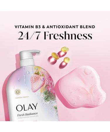 Olay Body Wash for Women Fresh Radiance 24/7 Skin-Loving Freshness Visibly Radiant Plant Based Cleansers Vitamin B3 & Antioxidant Blend For All Skin Types Strawberry & Mint Scent 35 fl oz - Buy Online on GoSupps.com
