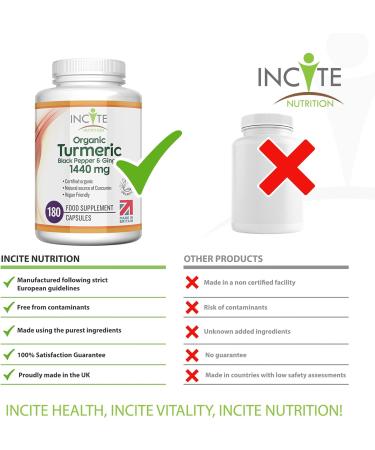 Organic Turmeric Curcumin 1440mg - 180 Vegan Capsules with Black Pepper & Ginger - Buy Online on GoSupps.com