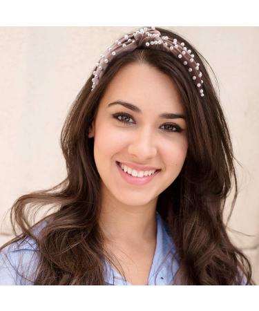 Velvet Vintage Pearls Headband Set - 3 Piece Twisted Hair Hoop for Women in Beige, Pink, Pale Mauve - Stylish Hair Accessories - Buy Online on GoSupps.com