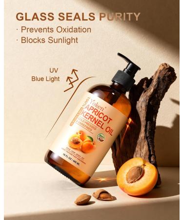Yoken Cold Pressed Apricot Kernel Oil 16 fl oz Glass Bottle - Single Ingredient 100% Pure and Natural Apricot Oil Lightweight Carrier & Massage Oil for Skin & Hair Unscented & Hexane Free - Buy Online on GoSupps.com