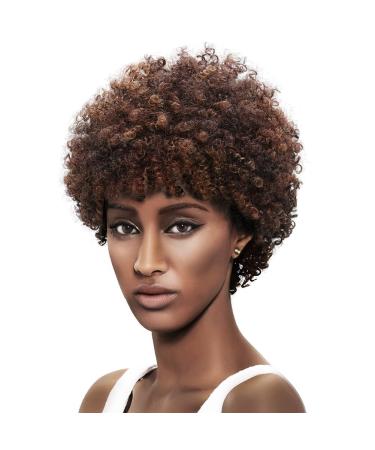 Afro 5 Short Curly Wigs with 100% Brazilian Hair (3-Color Mixed: DARK BLONDE & MEDIUM AUBURN & DARK BROWN) - Afro Wigs for Black Women - Human Hair Wigs - Beauty Personal Care Afro Wig 5 Inch (Pack of 1) 3-COLOR MIXED -...