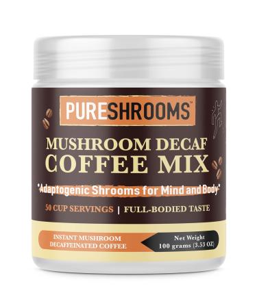 PureShrooms Decaf Mushroom Coffee - 50 Servings | 100% Caffeine-Free Blend with Lion's Mane & Cordyceps | Supports Energy Performance Focus | Delicious Full-Bodied Taste | 100g