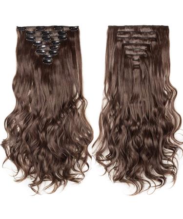 SEGO Clip-in Hair Extensions - Wavy Medium Brown 43cm - 8 Wefts Realistic Hairpiece - Buy Online on GoSupps.com