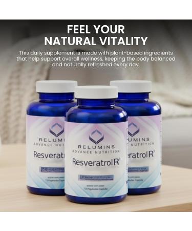 Relumins Resveratrol 600mg Supplement High-Potency Antioxidant with Grape Seed & Red Wine Extract Supports Skin Heart Health & Immune System 120 Vegan Capsules x 3 Bottles - Buy Online on GoSupps.com