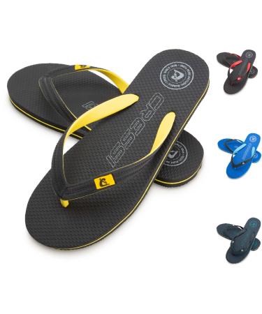 CRESSI Leaf Flip Flop - Unisex Flip Flops for Beach and Pool Black Yellow 41/42 EU