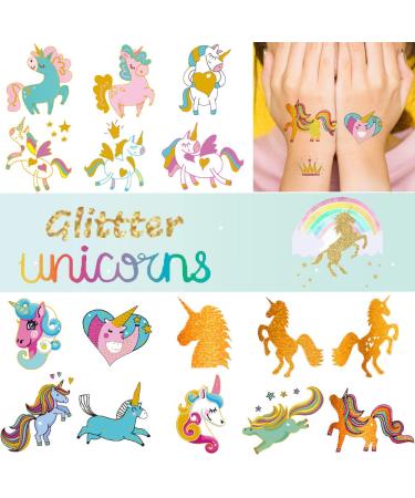 Ooopsi Unicorn Tattoos for Kids - 58 Gold Glitter Styles Tattoos Unicorn Party Favors and Birthday Decorations for Girls Boys