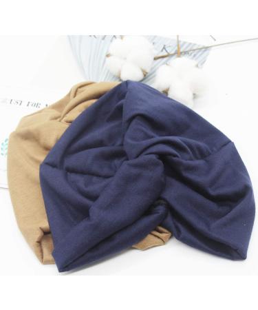 Beifon Women's Beanie Hat Turban - 2 Pack Elastic Printed Sleeping Caps for Hair Loss - Marine & Khaki - Buy Online on GoSupps.com