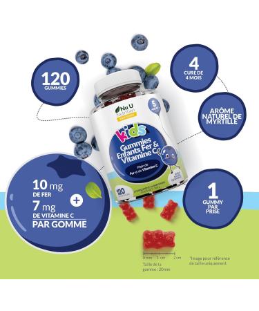 Nu U Nutrition Gummies Enfants Fer & Vitamine C - 120 Oursons G lifi s V gan Go t Myrtille - Compl ment Alimentaire pour Enfants 5 ans et + - Fer 7mg + Vitamine C 10mg - Soutien nergie et Immunit  - Buy Online on GoSupps.com