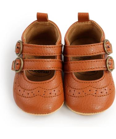 Baby Girls First Walking Shoes | Mary Jane PU Leather Princess Shoes | Anti-Slip Infant Baby Shoes 6-12 Months (Brown) - Buy Online on GoSupps.com