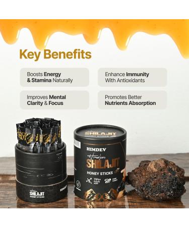 Himdev Shilajit Honey Sticks (40 Pack) with Organic Honey for Natural Energy On-the-Go Vitality Great Taste - Buy Online on GoSupps.com