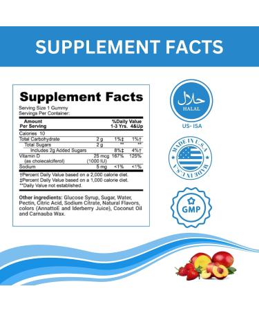 Greenfield Nutritions Halal Vitamin D3 for Kids 1000 IU 90 Gummies | Chewable Kids Vitamin D Supplement Supports Bone and Immune System | Non-GMO Gelatin-Free Gluten-Free - Buy Online on GoSupps.com