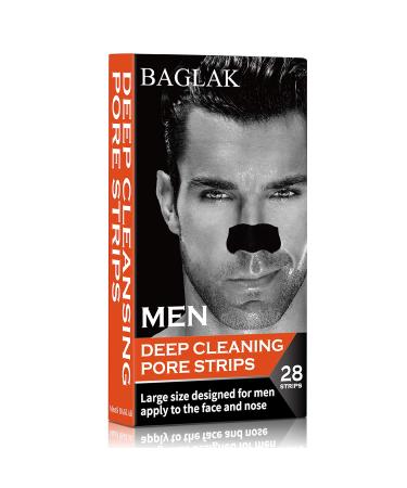 BAGLAK Men Blackhead Pore Strips, (28 Strips), Bamboo Charcoal, Deep Cleansing for All Skin types, Large Size For Nose+Face