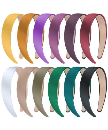 SIQUK 12 Pieces Satin Headbands 3 cm Satin Headbands Wide Hairband DIY Headbands for Women and Girls 12 Colors Dark Colors - Buy Online on GoSupps.com