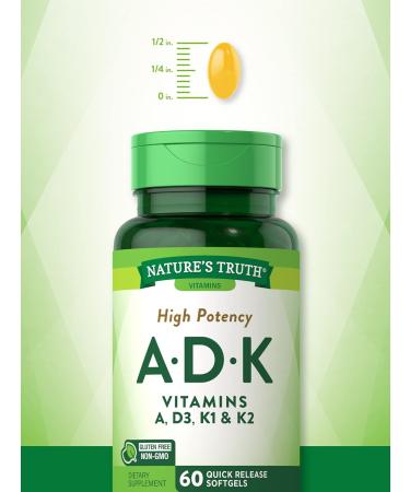 Nature's Truth Vitamin A D K Supplement 60 Softgels Non-GMO Gluten Free A D3 K1 K2 - Buy Online on GoSupps.com