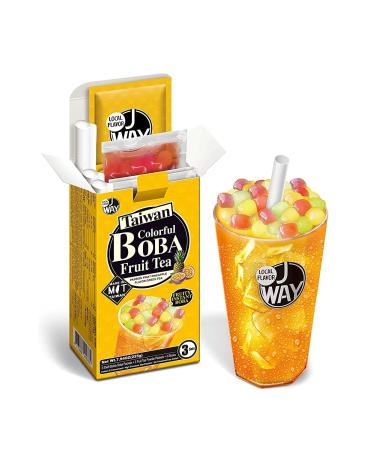 J WAY Instant Passionfruit Pineapple Green Tea Kit with Authentic Fruity Colorful Tapioca Boba, Ready in Under One Minute, Paper Straws Included - 3 Servings