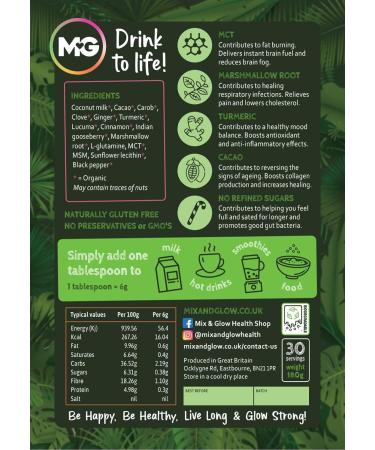 MIX GLOW Mix & Glow Vegan Superfood powder prebiotic blend of 15 advanced herbs vegetables and adaptogens including turmeric ginger cocoa and MCT oil for brain fuel glutenfree 30 servings - Buy Online on GoSupps.com