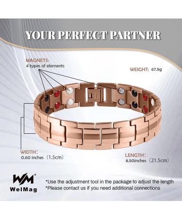 WELMAG WM Magnetic Bracelet for Men Double Row 4 Elements Classic Design Titanium Stainless Steel Magnetic Bracelets Adjustable Length With Sizing Tool Halloween Jewelry Gift(Rose Gold) - Buy Online on GoSupps.com
