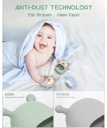 Baby Teether Set - Anti-Drop Silicone Teething Toys for Infants 3+ Months - Soothing Relief, Less Dust & Hair Adhesion - 3 Pack (Green+Blue+Grey) - Buy Online on GoSupps.com