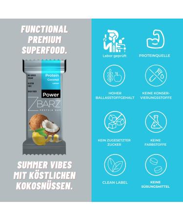 Zbarz Protein Bar - Vegetarian Sugar-Free Coconut Lemon (12 x 35g) | Gluten-Free Healthy Snack & Fitness Energy Bar - Buy Online on GoSupps.com