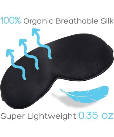 Natural Blackout Silk Sleep Mask - Organic Silk Eye Mask for Sleeping - Blindfold Sleeping Mask For Women - Ultra Soft Black Slip Face Mask with Elastic Adjustable Strap and Pouch - Buy Online on GoSupps.com