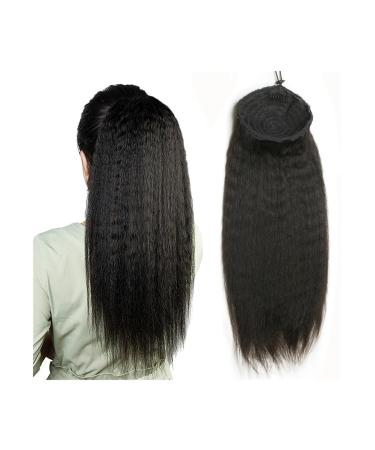 Ponytail Extension Brazilian Remy Hair 14-26" Afro Kinky Straight Drawstring Ponytail Human Hair Extensions Clip In Kinky Straight Ponytail Extensions for Women Ponytail Hair Extension(Size:12inches 1 12inches 100g Kinky Straight