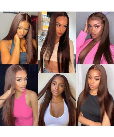 NREDCA 18 Inch Brown Straight Lace Front Wig Human Hair 180 Density HD Lace Front Wig for Black Women - Buy Online on GoSupps.com
