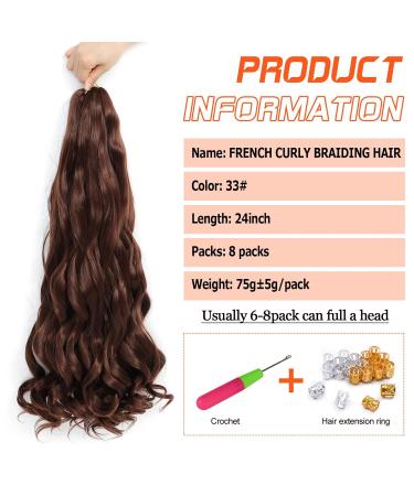 Dt Cheryl French Curls Braiding Hair - 8 Pack Pre-Stretched 24 Loose Wave Curly Extensions | 33# Synthetic Hair for International Shipping - Buy Online on GoSupps.com