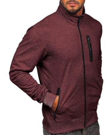 Men's Full Zip Active Track Jacket - Mock Neck, Long Sleeve, Wine Red | Medium - Buy Online on GoSupps.com
