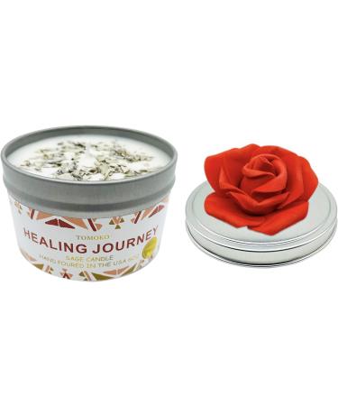 Tomoko White Sage Candle with Real Sage Leaf & Essential Oil | Red Rose Flower Lid - Perfect for Home D cor & Aromatherapy - Buy Online on GoSupps.com
