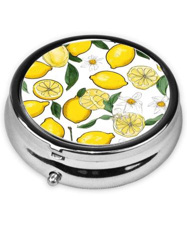 Yellow Lemons Mini Round Pill Box - 3 Compartment Travel Pill Organizer | Portable Medicine Case for Home & Office - Buy Online on GoSupps.com